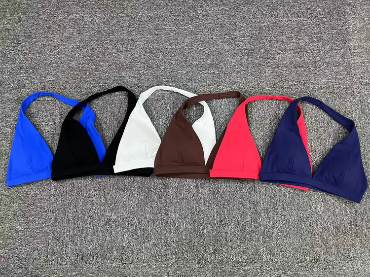 Sexy V-Neck Sport Bra Women Underwear Sportswear Halter Backless Top for Fitness Yoga Wear Female Gym Active Bra with Cups White