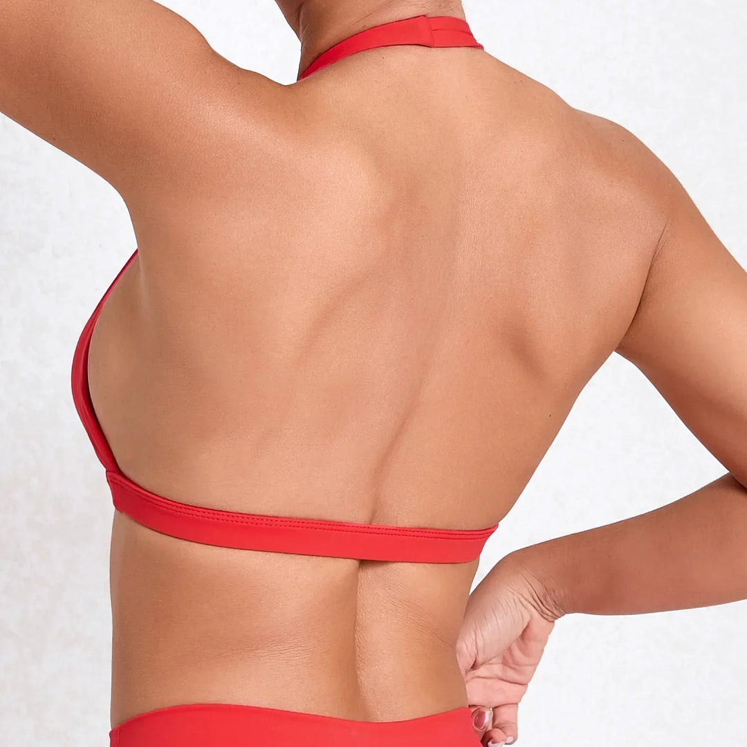 Sexy V-Neck Sport Bra Women Underwear Sportswear Halter Backless Top for Fitness Yoga Wear Female Gym Active Bra with Cups White